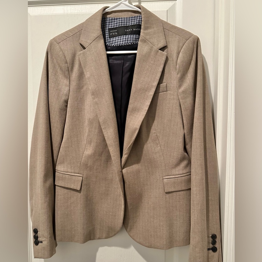 Zara Taupe Pinstripe Blazer Jacket